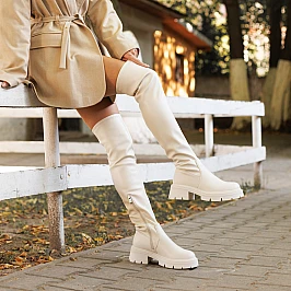 Ботфорты женские утепленные 590113 Молочные фото 1