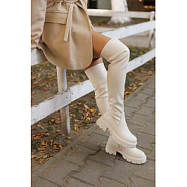 Ботфорты женские утепленные 590113 Молочные фото 2