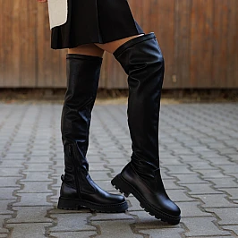 Ботфорты женские утепленные кожаные 590274 Черные фото 1