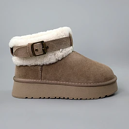 Угги жіночі замшеві хутро 591105 Бежеві розпродаж фото 1