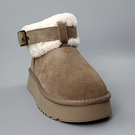 Угги жіночі замшеві хутро 591105 Бежеві розпродаж фото 2