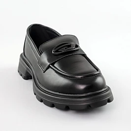 Лофери жіночі на тракторній підошві 591797 Чорні фото 2