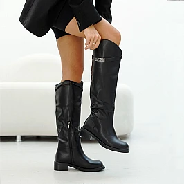 Чоботи жіночі шкіряні утеплені єврозима 590424 Чорні фото 1