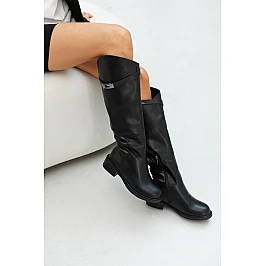 Чоботи жіночі шкіряні утеплені єврозима 590424 Чорні фото 2