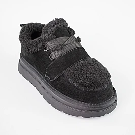 Угги жіночі замшеві низькі на хутрі 593346 Чорні фото 2