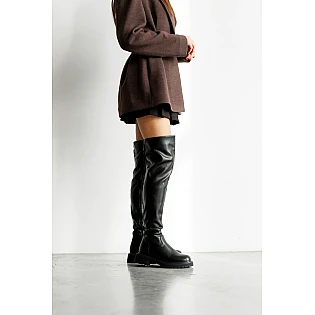 Чоботи - ботфорти жіночі утеплені байка хутро 593408 Чорні фото 2