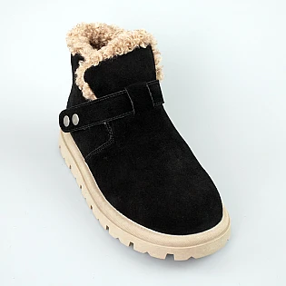 Черевики жіночі замш на хутрі 593551 Чорні фото 2