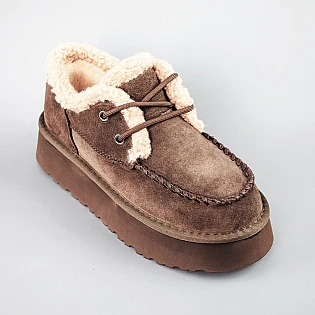 Угги жіночі замшеві низькі хутро 593602 Коричневі фото 2