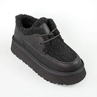 Угги женские кожа низкие мех 593600 Черные фото 2