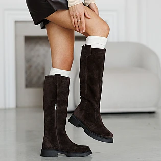 Чоботи жіночі замшеві байка хутро 592642 Коричневий фото 1