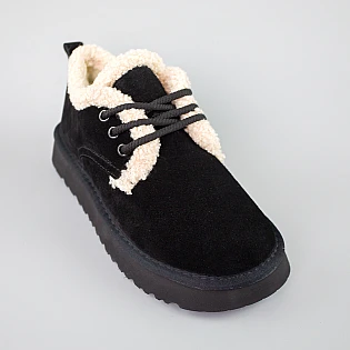 Кеди жіночі замшеві низькі на хутрі 593597 Чорні  фото 2