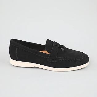 Лоферы женские замшевые большие 593918 Черные фото 1