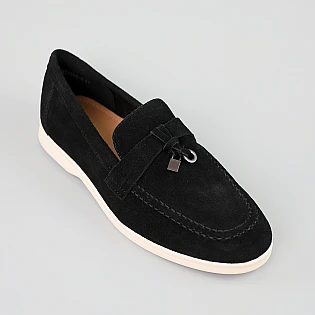 Лоферы женские замшевые большие 593918 Черные фото 2