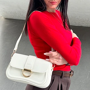 Кожаная сумочка багет 591888 Белая