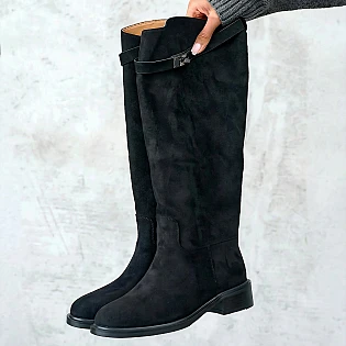 Чоботи жіночі замшеві утеплені 594071 Чорні фото 2