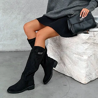 Чоботи жіночі замшеві утеплені 594071 Чорні фото 1