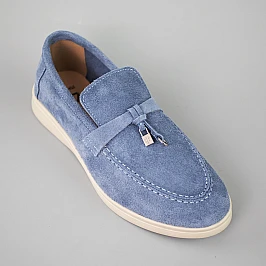 Лоферы женские замшевые 594051 Голубые фото 2