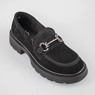 Лоферы женские замшевые 594104 Черные фото 2