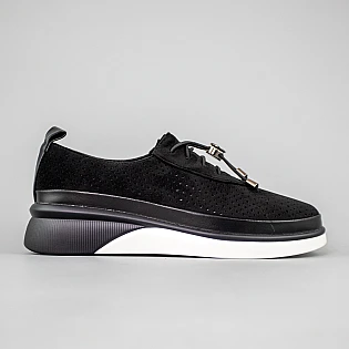 Мокасини жіночі замшеві з перфорацією 594086 Чорні фото 1