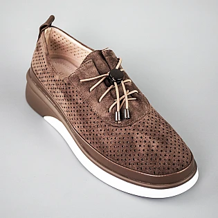 Мокасини жіночі замшеві з перфорацією 594085 Коричневі фото 2