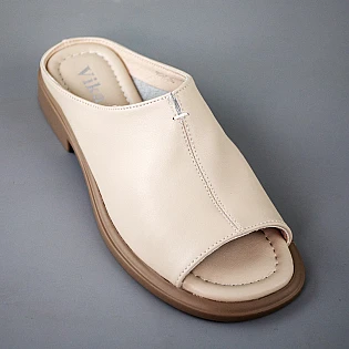 Шлепанцы женские кожа 594314 Бежевые фото 2