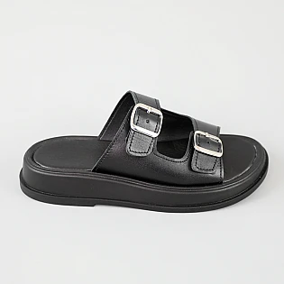 Шлепанцы женские кожа 594506 Черные фото 1