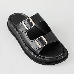 Шлепанцы женские кожа 594506 Черные фото 2