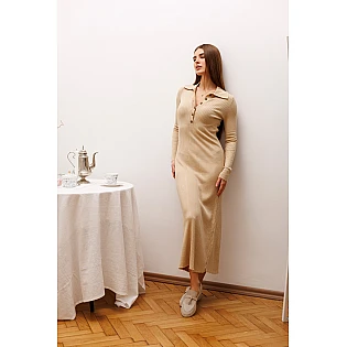 Жіноча сукня в рубчик міді-довжини 594408 Бежева фото 2