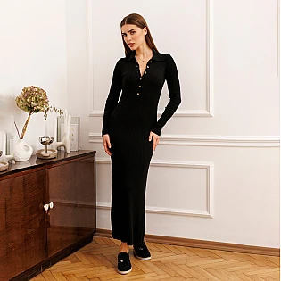 Жіноча сукня в рубчик міді-довжини 594407 Чорна фото 1