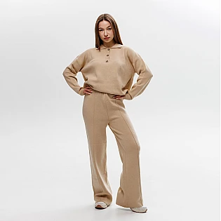 Трикотажний жіночий костюм, oversize 594411 Бежевий розпродаж фото 1