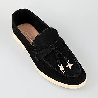 Лофери жіночі замшеві з прикрасами 594739 Чорні фото 2