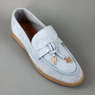 Лоферы женские замшевые с украшениями 594738 голубые фото 2