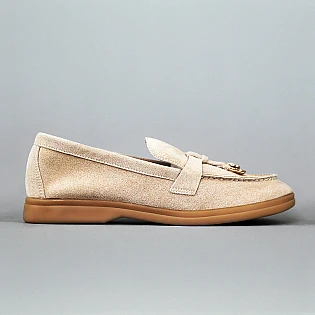 Лоферы женские замшевые с украшениями 594736 Бежевые фото 1