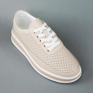 Кросівки жіночі шкіряні літні перфорація 594688 Бежеві фото 2