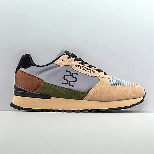 Кроссовки мужские комбинированные замша текстиль 594912 Бежевые с серым фото 1