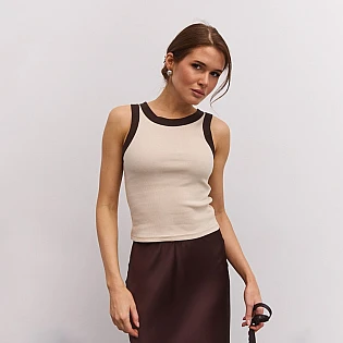 Женская майка трикотаж рубчик 594934 Бежевая