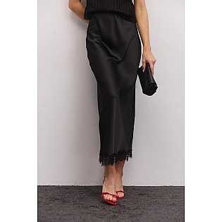 Юбка женская атласная с кружевом 594926 Черная фото 2