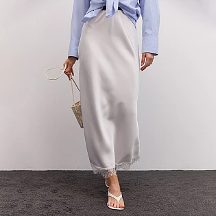 Юбка женская атласная с кружевом 594925 Молочная фото 1