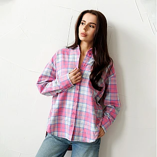 Сорочка в клітинку жіноча 595104 Рожева