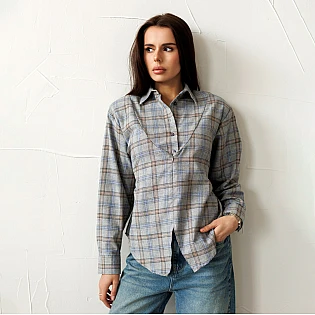 Сорочка в клітинку жіноча 595108 Сіра