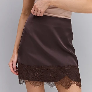 Юбка женская атласная с кружевом 595264 Шоколад