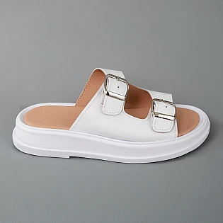 Шльопанці жіночі шкіра 594743 Білі  фото 1