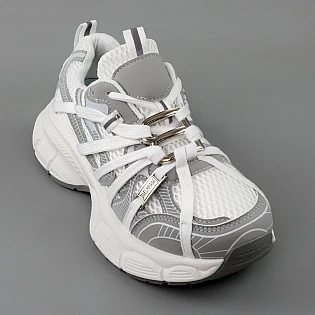 Кроссовки женские замшевые сетка 595295 Белые с серым фото 2