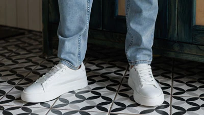 Чоловічі літні білі кеди на шнурівці в повсякденному образі