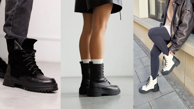 Жіночі черевики на товстій підошві у чорному та білому кольорах — стильні моделі на осінь