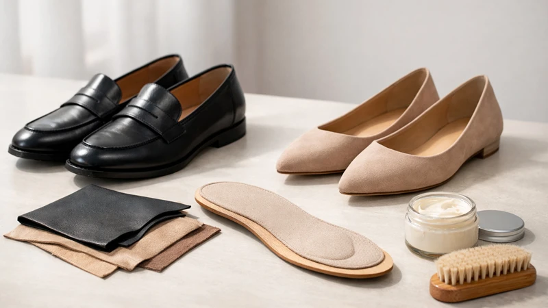 Лофери та класичні туфлі поруч із зразками шкіри/замші й амортизуючою устілкою — акцент на комфорт для офісу.