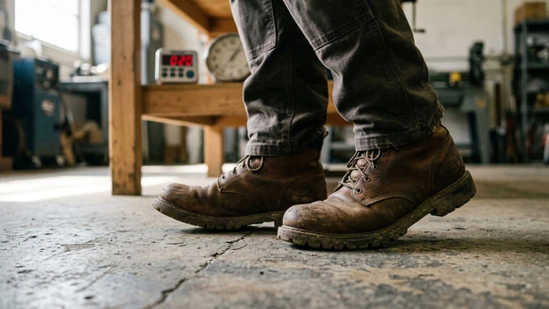 Рабочие ботинки на ногах: устойчивая подошва для длительной ходьбы и стояния