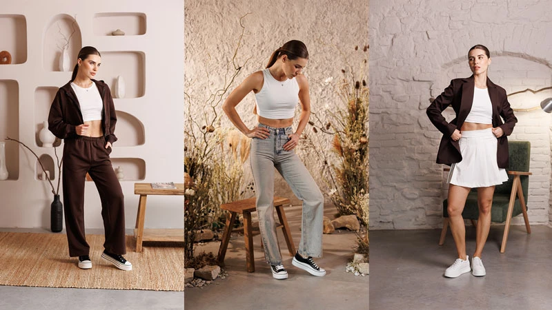 Як підібрати взуття під капсульний гардероб: спорт-кежуал жіночі луки з кросівками