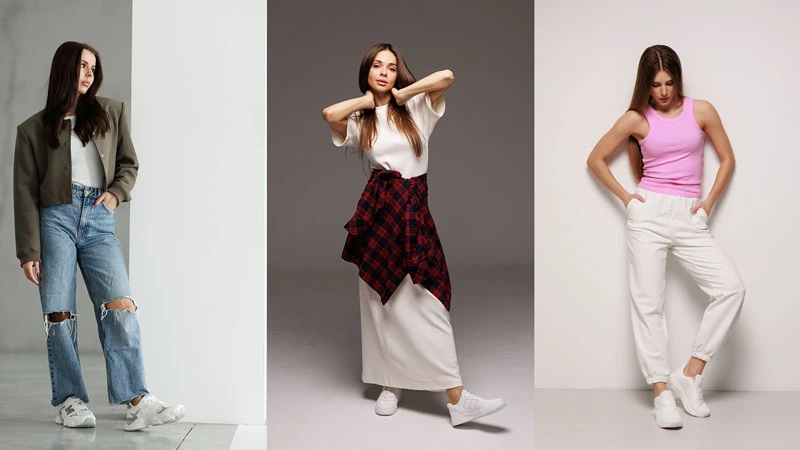 к підібрати взуття під капсульний гардероб: жіночі образи з білими кросівками