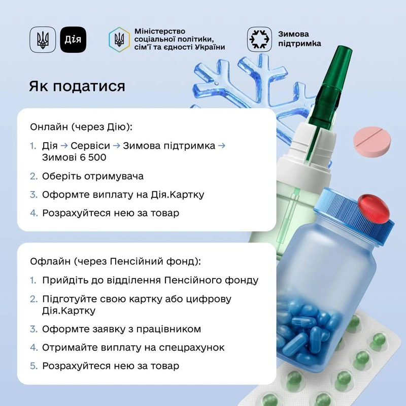 Як податися на зимову підтримку 6500 грн онлайн через Дію та офлайн через Пенсійний фонд